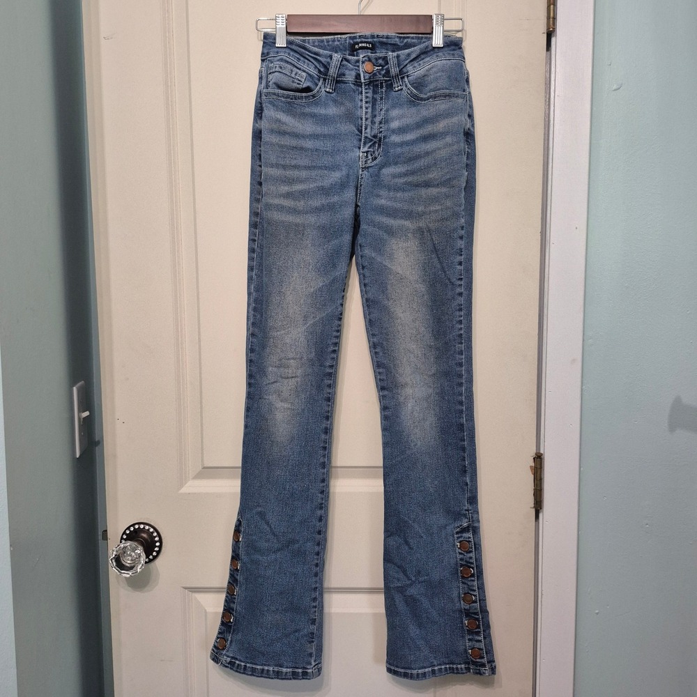 Flamingals Medium Wash Button Side Ankle Bootcut Jeans XS 251303 QX
